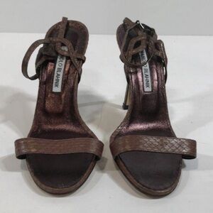 NEW!! Manolo Blahnik Brown Metallic Python Women's Sandals Heels Size 37